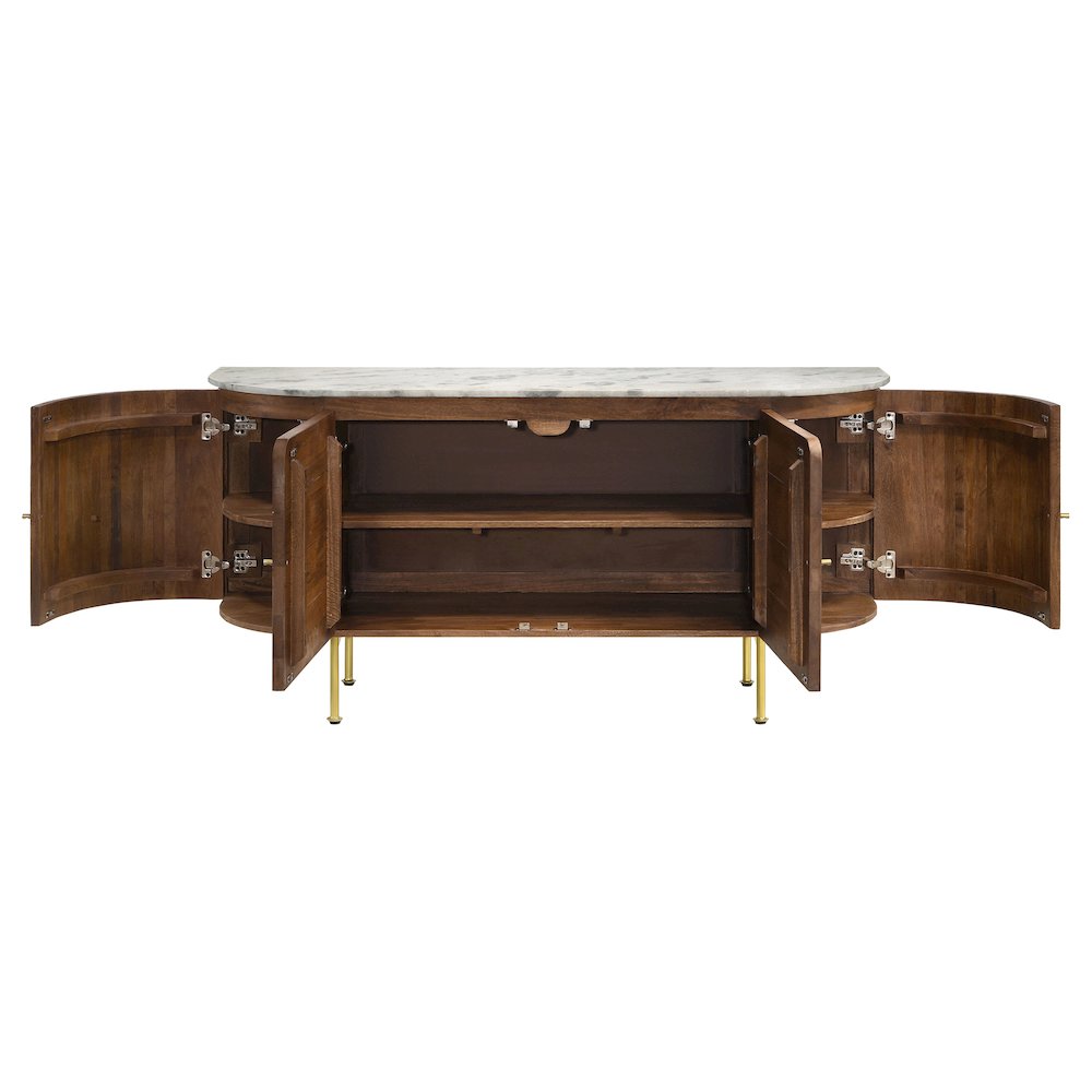 FurniFact Sideboard Buffet with Marble Top and 4-Door Cabinet, Natural