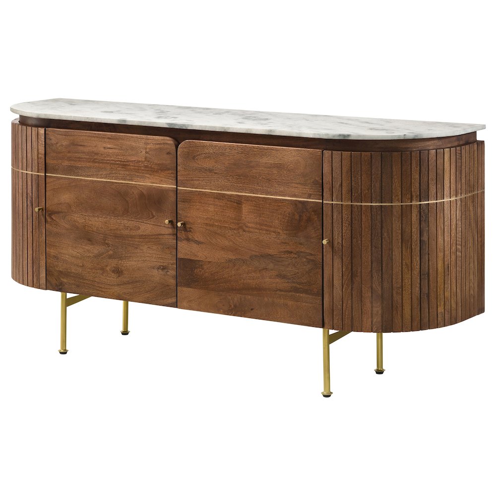 FurniFact Sideboard Buffet with Marble Top and 4-Door Cabinet, Natural