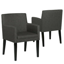 Upholstered Dining Arm Chair with Wood Legs, Grey, Set of 2