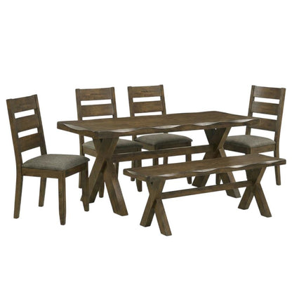 Farmhouse Wood Rectangular Dining Table Set with Chairs, Knotty Nutmeg