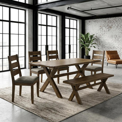 Farmhouse Wood Rectangular Dining Table Set with Chairs, Knotty Nutmeg