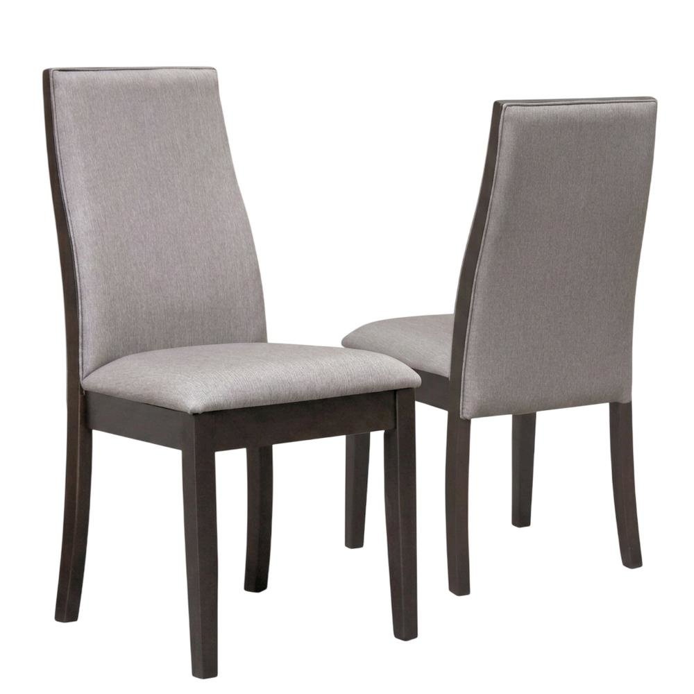 Polyester Upholstered Farmhouse Dining Chair, Espresso Legs, Taupe, Set of 2