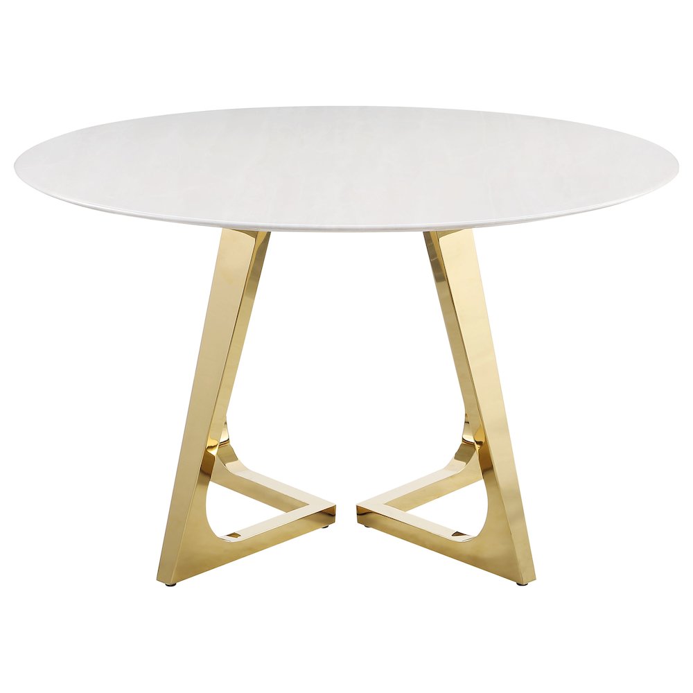 Gwynn Round 51-inch Marble Stainless Steel Dining Table Gold