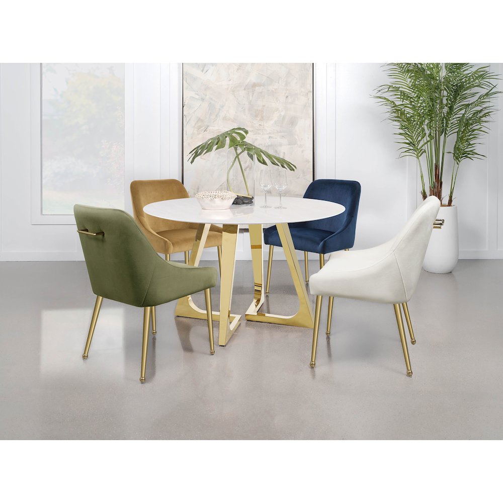 Gwynn Round 51-inch Marble Stainless Steel Dining Table Gold