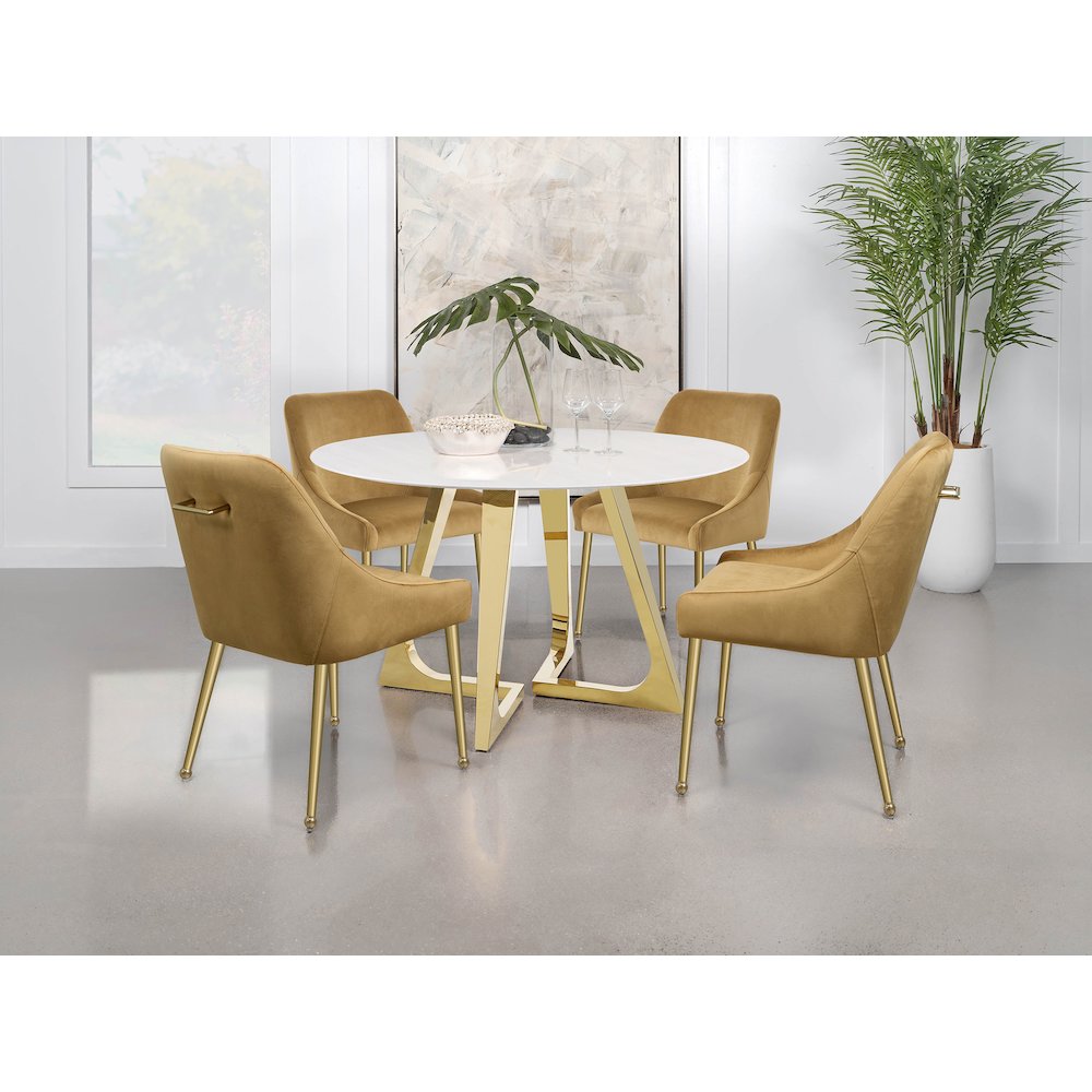 Gwynn Round 51-inch Marble Stainless Steel Dining Table Gold