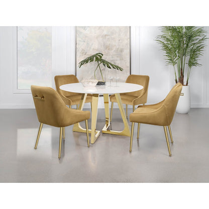 Gwynn Round 51-inch Marble Stainless Steel Dining Table Gold