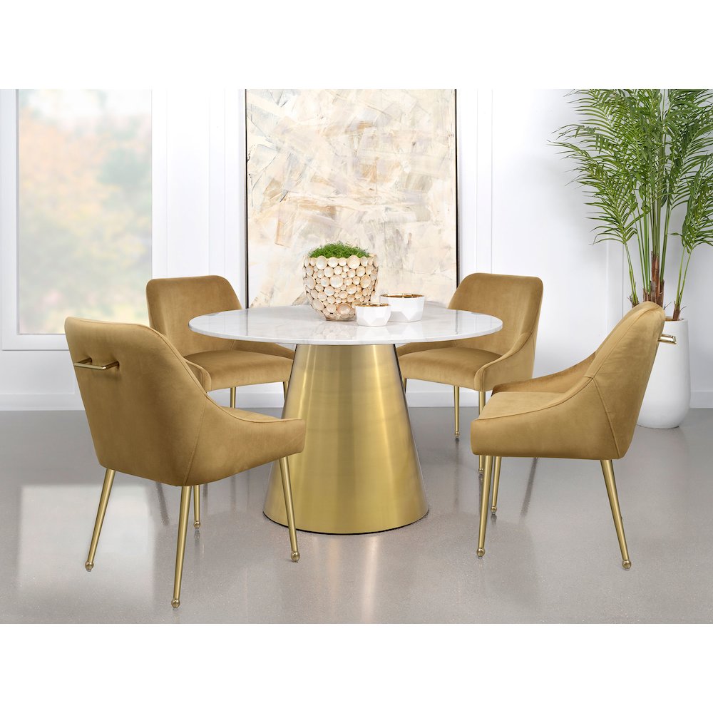 Ambrose Round 50-inch Marble Top Dining Table Brushed Gold