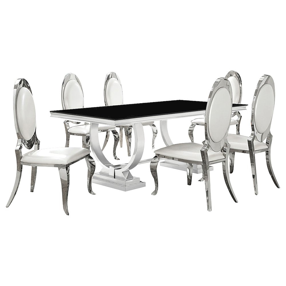 Antoine 7-piece Rectangular Glass Top Dining Set Chrome