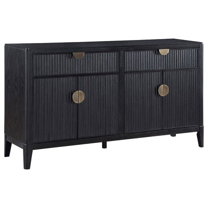 FurniFact Sideboard Buffet Cabinet with 4-Door Wooden Storage Unit, Black