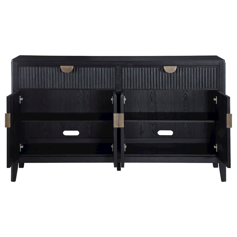 FurniFact Sideboard Buffet Cabinet with 4-Door Wooden Storage Unit, Black