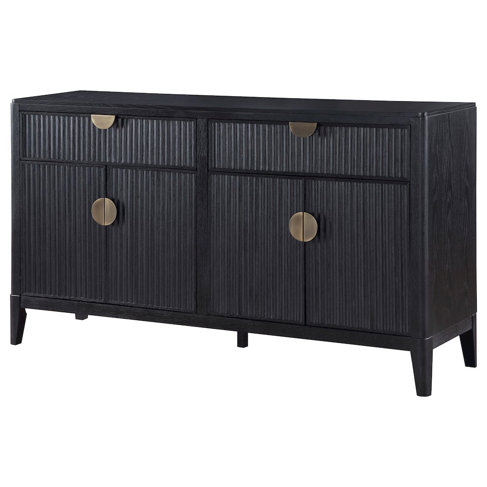 FurniFact Sideboard Buffet Cabinet with 4-Door Wooden Storage Unit, Black