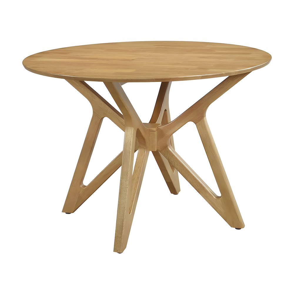 Solid Wood Round Pedestal Dining Table, Mid-Century Modern, Brown