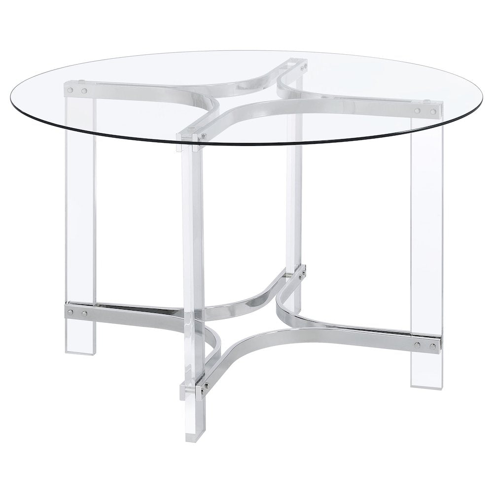 Keeling 47-inch Round Glass Top Acrylic Dining Table Chrome