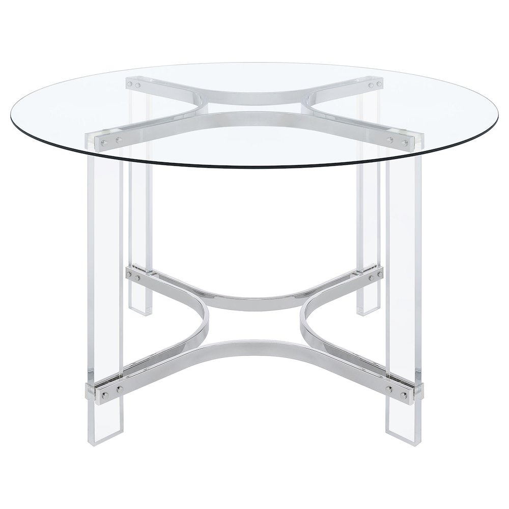 Keeling 47-inch Round Glass Top Acrylic Dining Table Chrome
