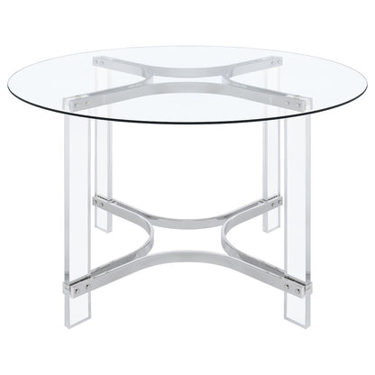 Keeling 47-inch Round Glass Top Acrylic Dining Table Chrome