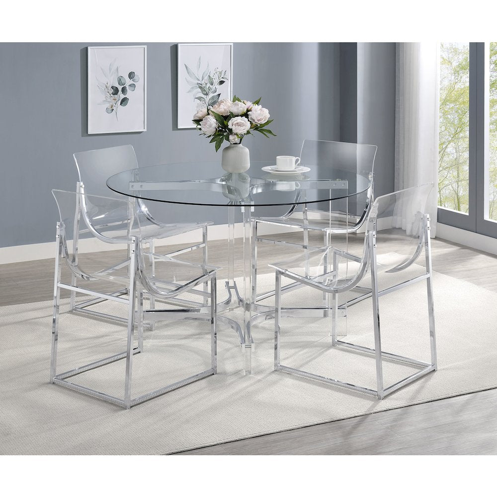 Keeling 47-inch Round Glass Top Acrylic Dining Table Chrome