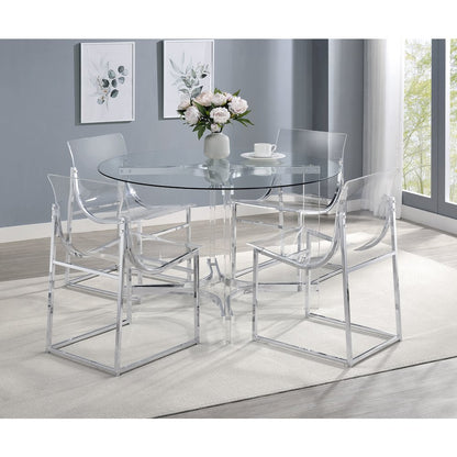 Keeling 47-inch Round Glass Top Acrylic Dining Table Chrome