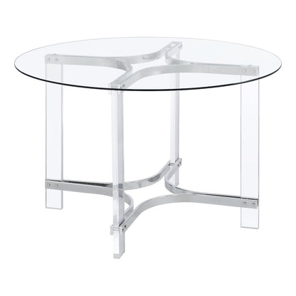 Keeling 5-piece Round Glass Top Acrylic Dining Set Chrome