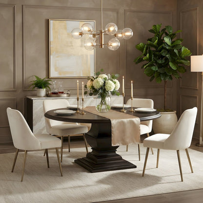 Round Wood Pedestal Dining Table for 6, Traditional, Dark Cocoa