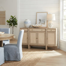Wood Cane Sideboard Buffet Cabinet with 4-Door Storage, Beige Oak