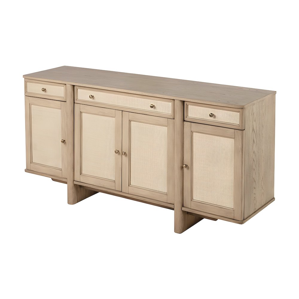 Wood Cane Sideboard Buffet Cabinet with 4-Door Storage, Beige Oak