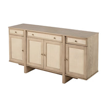 Wood Cane Sideboard Buffet Cabinet with 4-Door Storage, Beige Oak