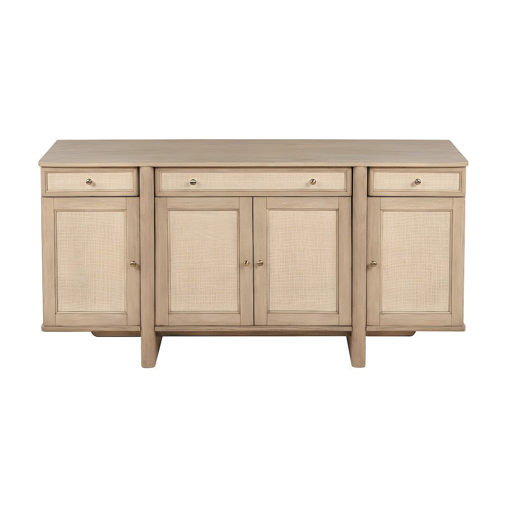 Wood Cane Sideboard Buffet Cabinet with 4-Door Storage, Beige Oak