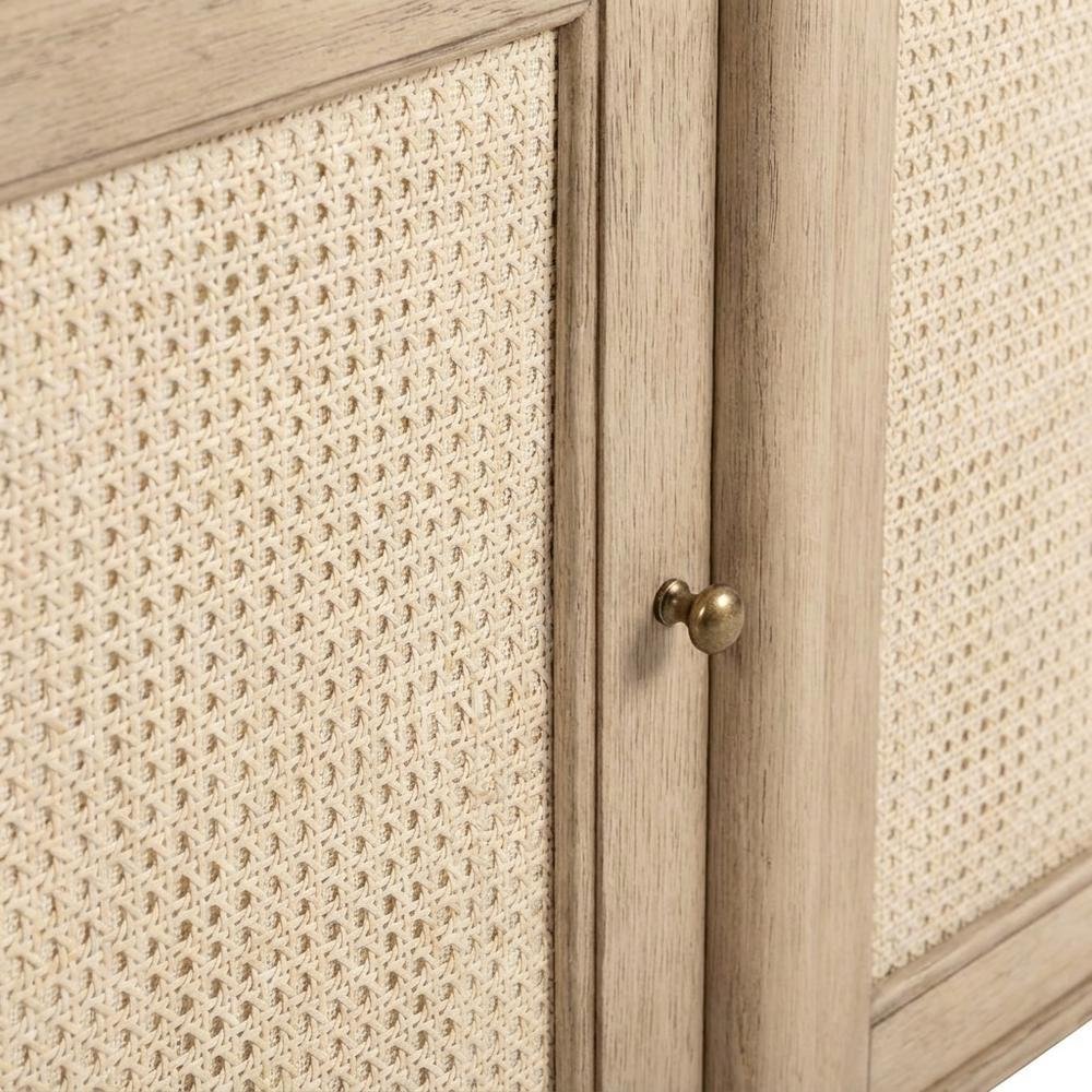 Wood Cane Sideboard Buffet Cabinet with 4-Door Storage, Beige Oak