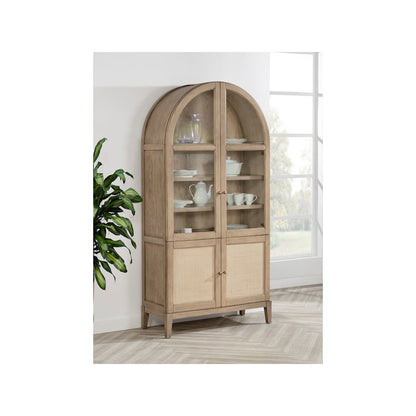 Kailani 4-Door Cane Dining Vitrine Display Cabinet Beige Oak