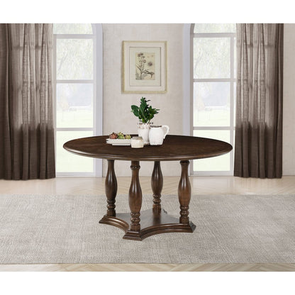 Landon 60-inch Round Wood Pedestal Dining Table Rich Brown