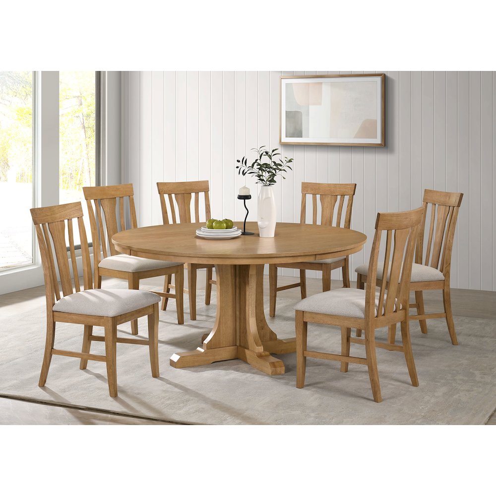 Hartville 7-piece Round Dining Table Set Natural Light Brown