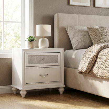 White Modern Nightstand with Chrome Finish, Sleek Design and Durable Build