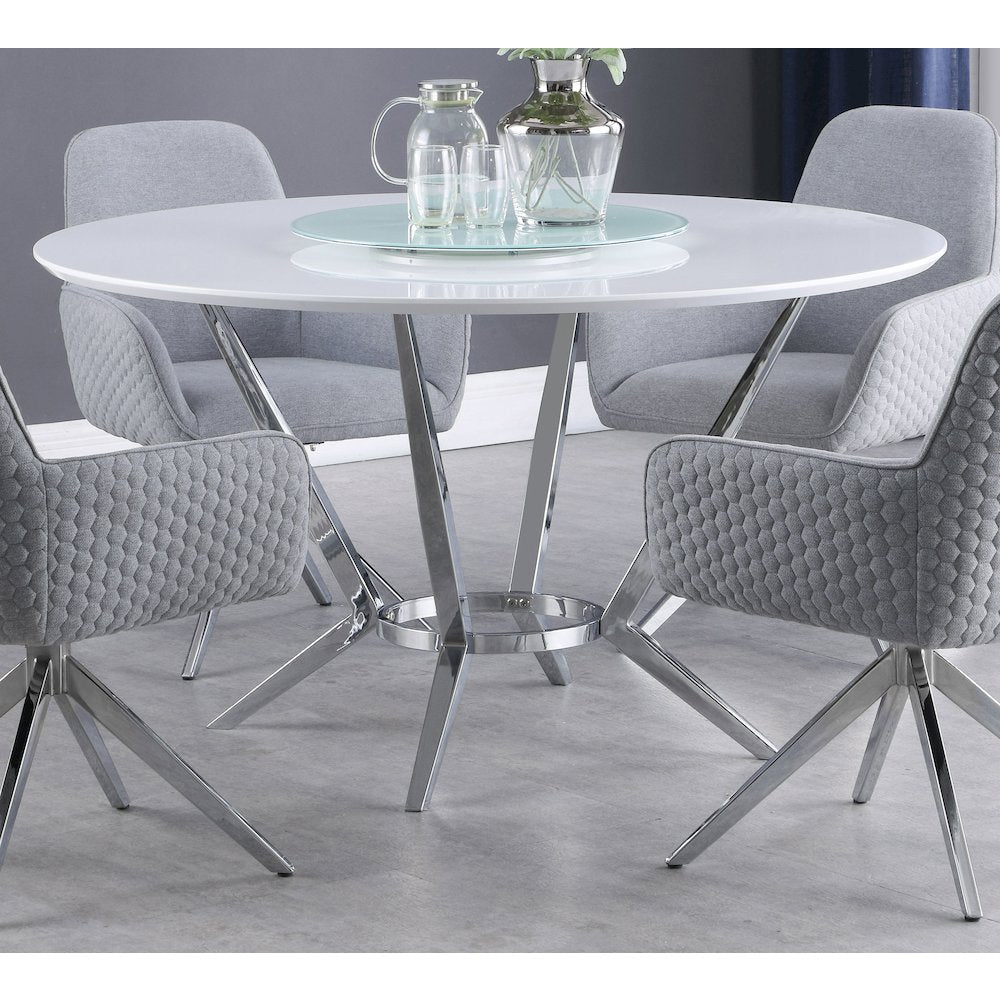 Abby Round 54-inch Lazy Susan Dining Table White High Gloss