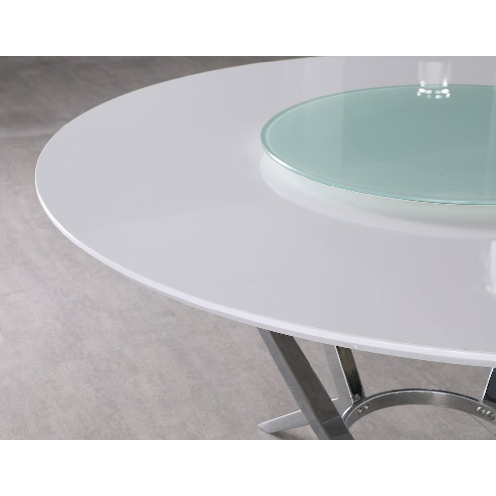 Abby Round 54-inch Lazy Susan Dining Table White High Gloss