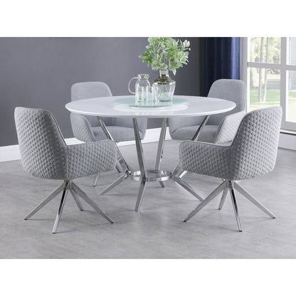 Abby Fabric Upholstered Swivel Dining Arm Chair Light Grey