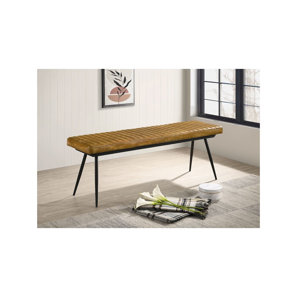 Misty Leather Upholstered Dining Bench Antique Camel