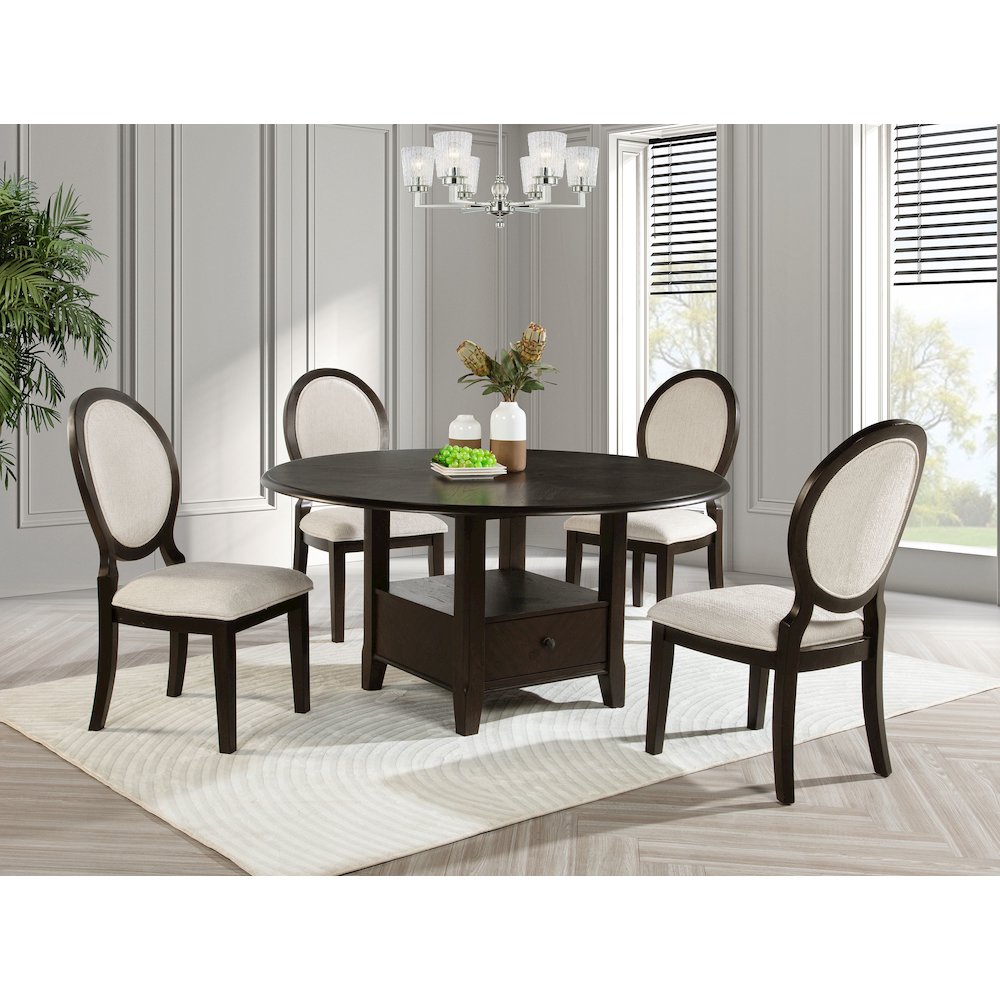 Twyla 5-piece 60-inch Round Wood Dining Table Set Dark Cocoa