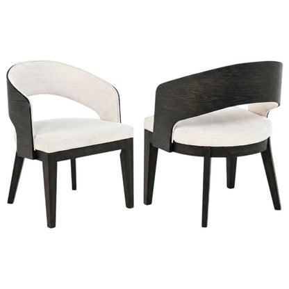 Upholstered Dining Arm Chairs, Burnished Black / Cream, Set of 2