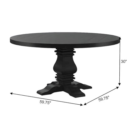 Wood Round Pedestal Dining Table for 6, Traditional, Distressed Black