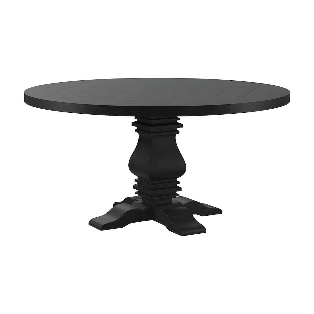 Wood Round Pedestal Dining Table for 6, Traditional, Distressed Black