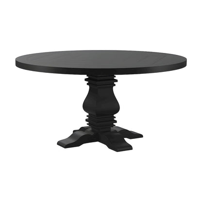 Wood Round Pedestal Dining Table for 6, Traditional, Distressed Black