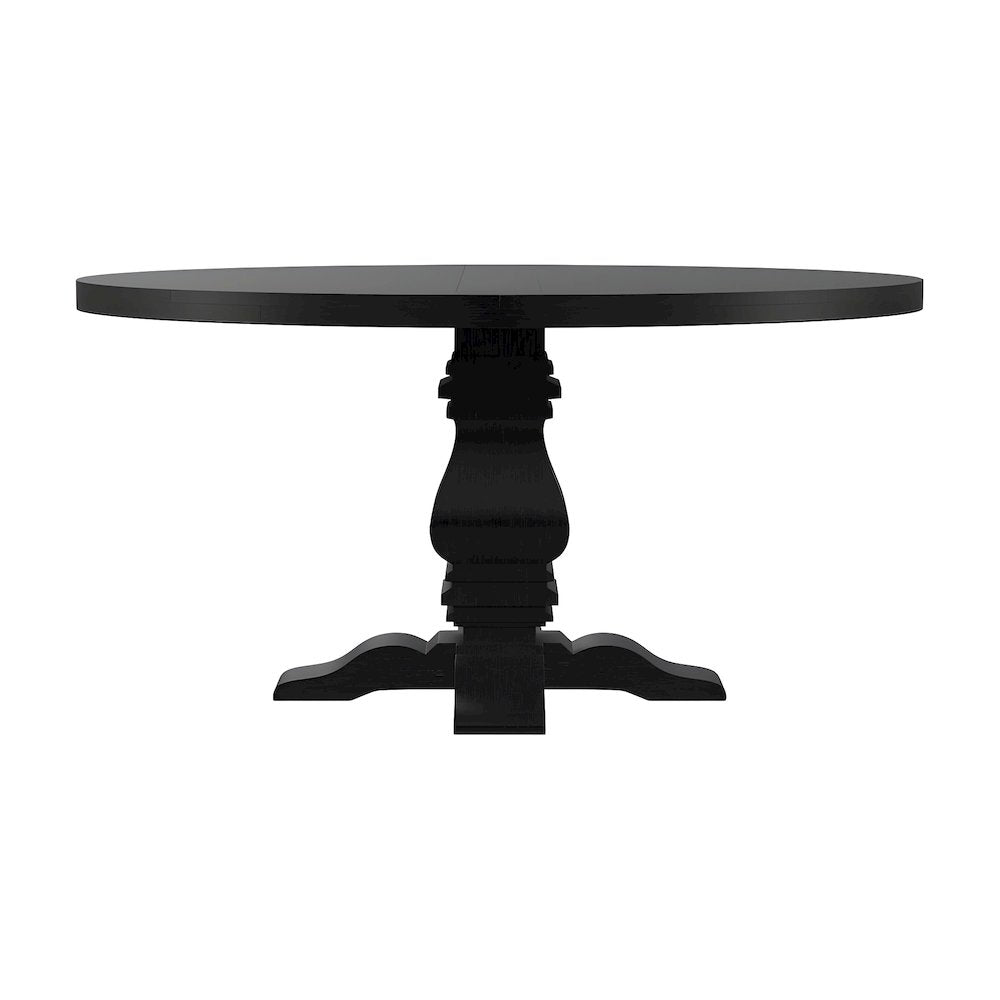 Wood Round Pedestal Dining Table for 6, Traditional, Distressed Black