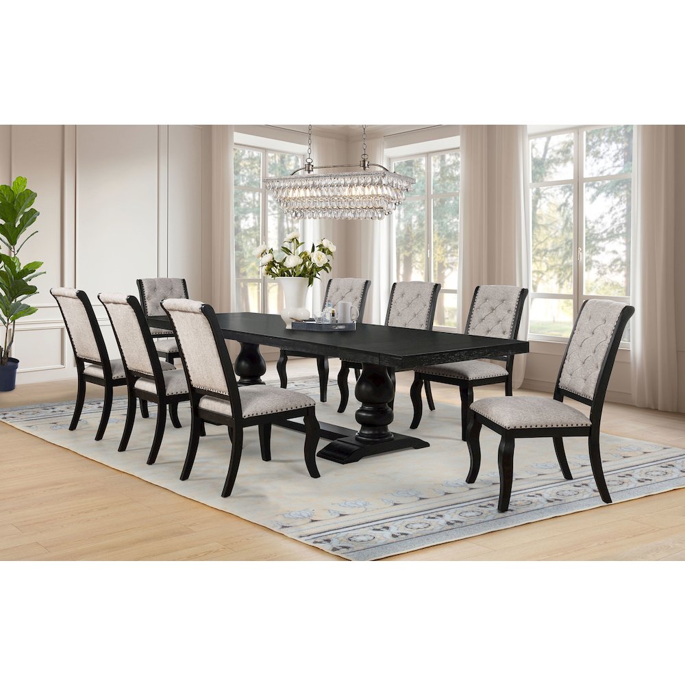 Phelps 9-piece Rectangular Dining Table Set Distressed Noir