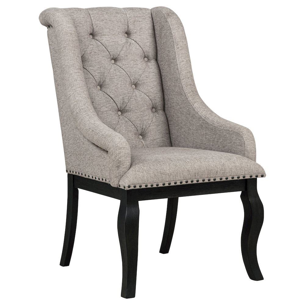 Phelps Upholstered Dining Arm Chair Tobacco and Distressed Noir