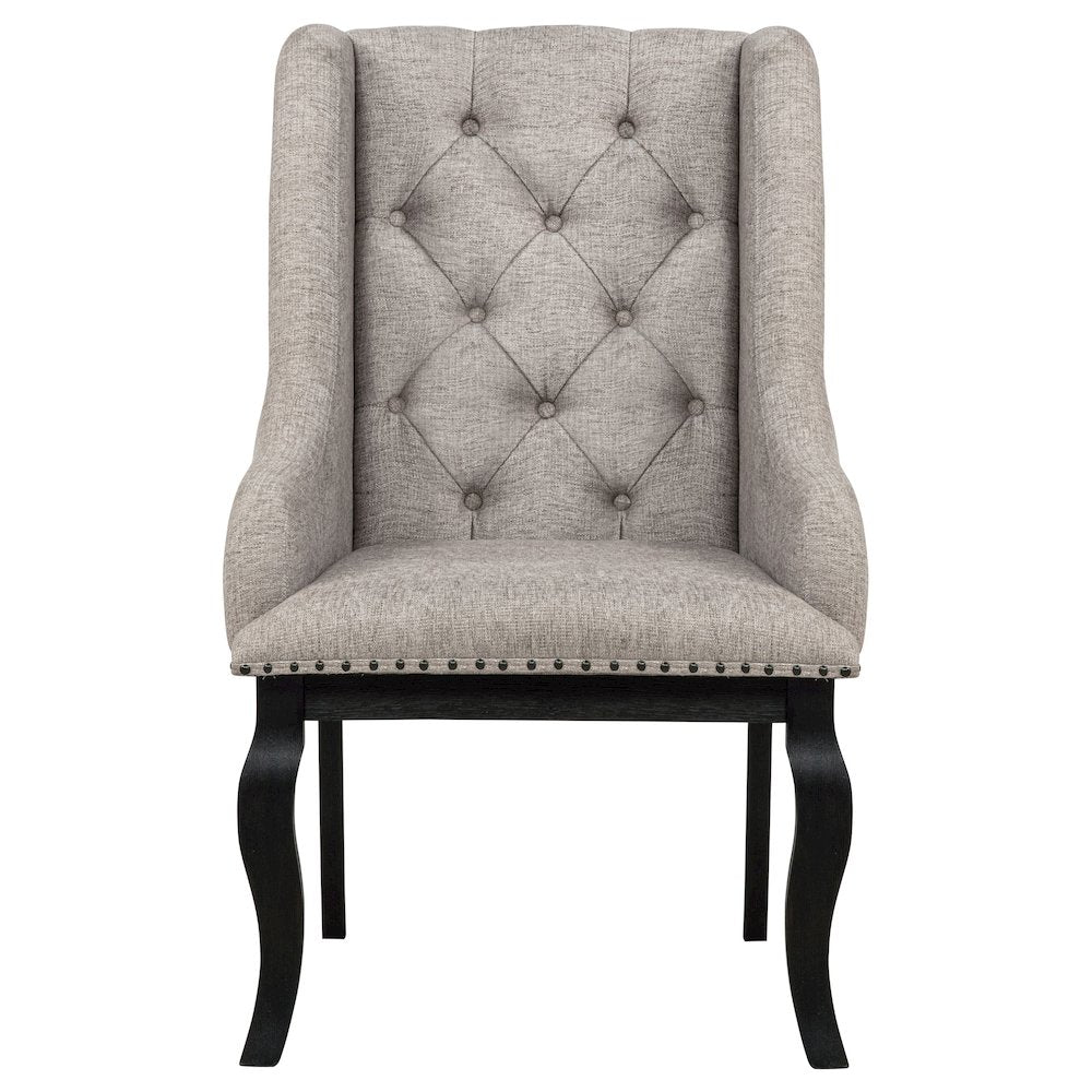 Phelps Upholstered Dining Arm Chair Tobacco and Distressed Noir
