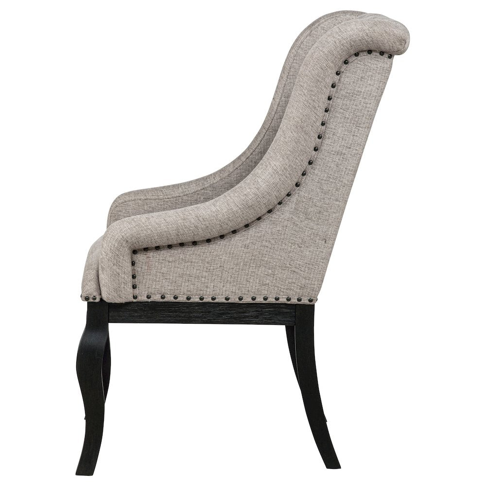Phelps Upholstered Dining Arm Chair Tobacco and Distressed Noir