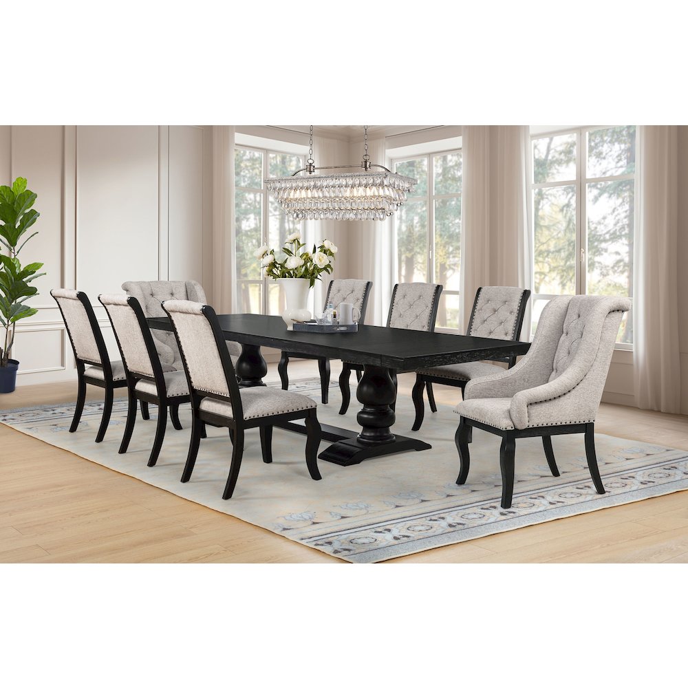 Phelps Upholstered Dining Arm Chair Tobacco and Distressed Noir