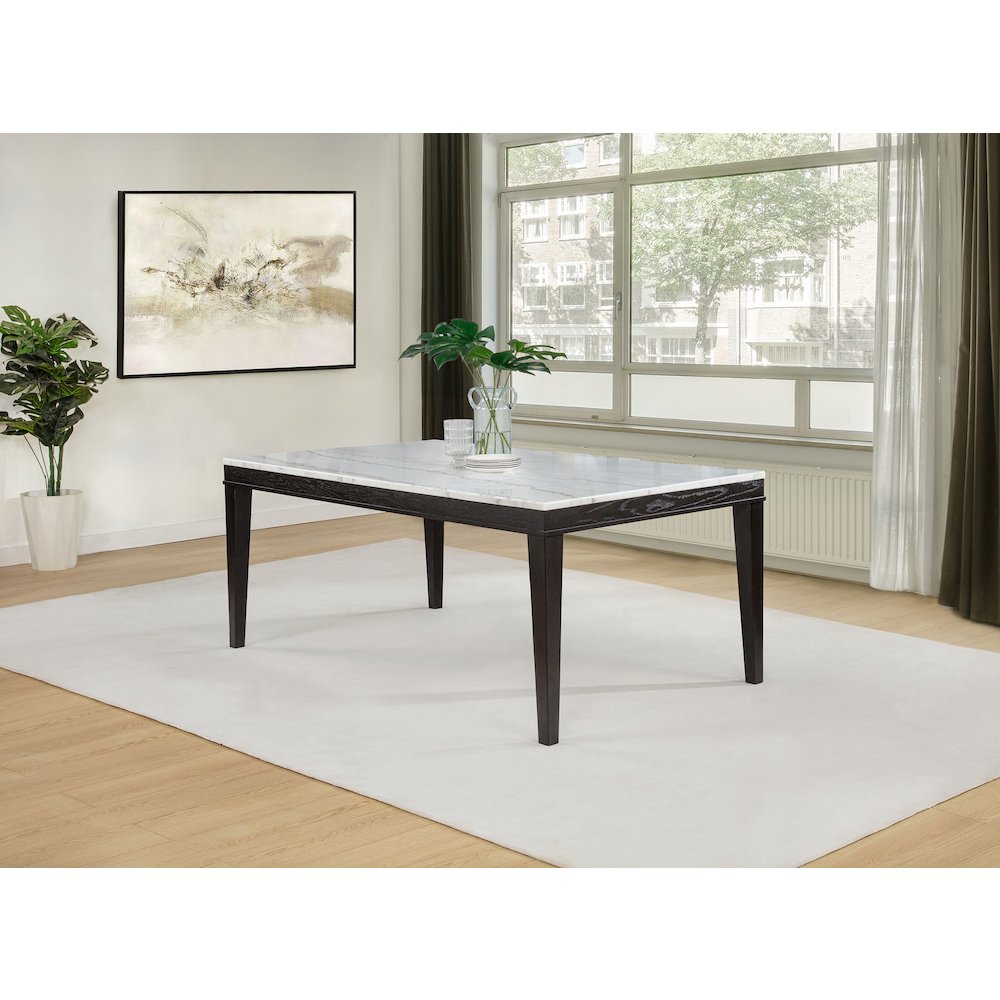Averill 72-inch Rectangular White Marble Top Dining Table Coffee Bean