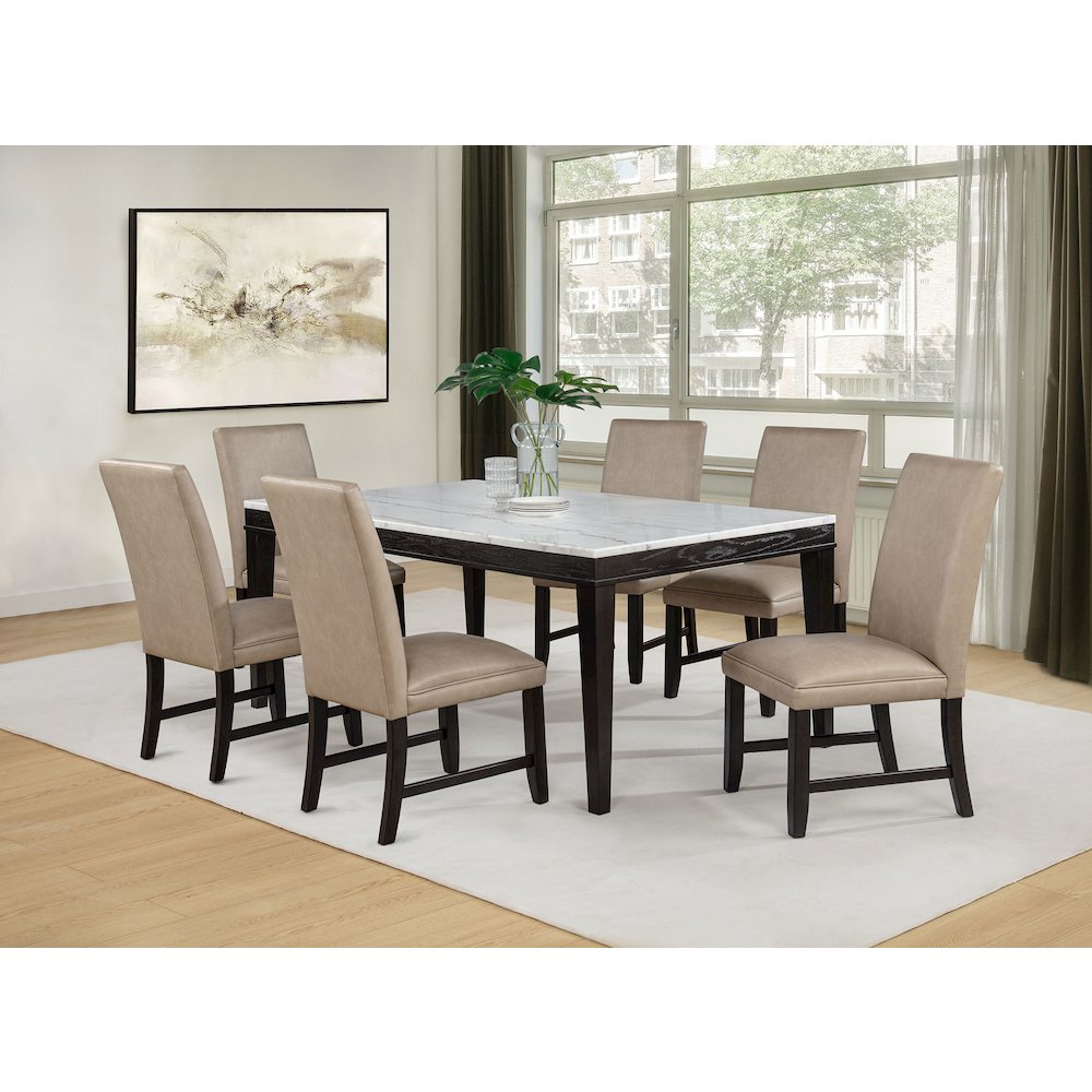 Averill 72-inch Rectangular White Marble Top Dining Table Coffee Bean