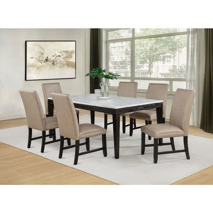 Averill 72-inch Rectangular White Marble Top Dining Table Coffee Bean